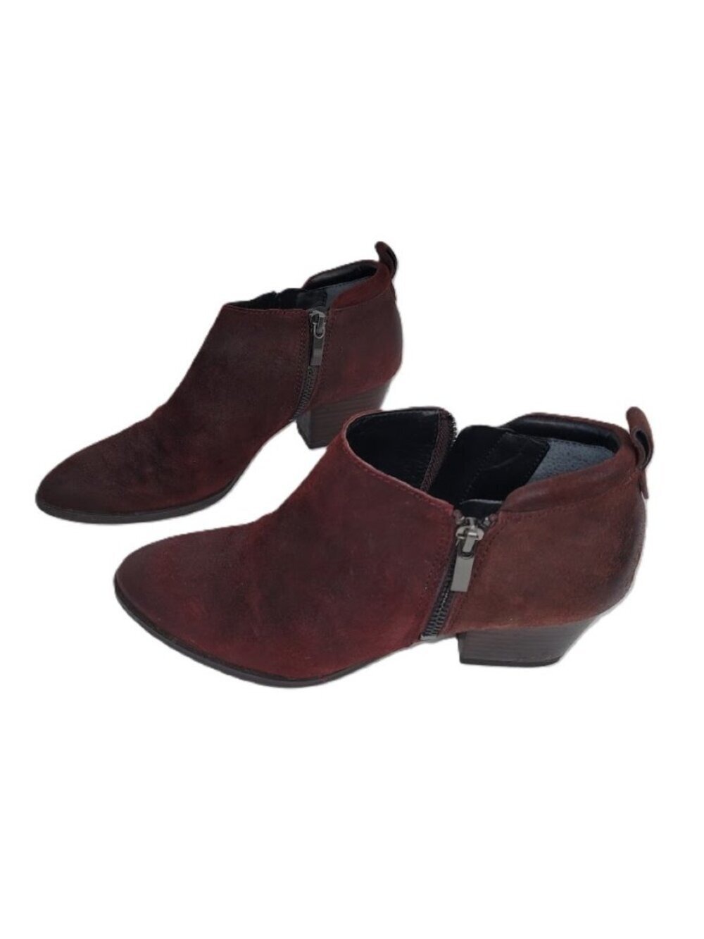 Franco Sarto Greco Ankle Boots Burgundy Suede Leather Zip Booties Womens SZ 6.5